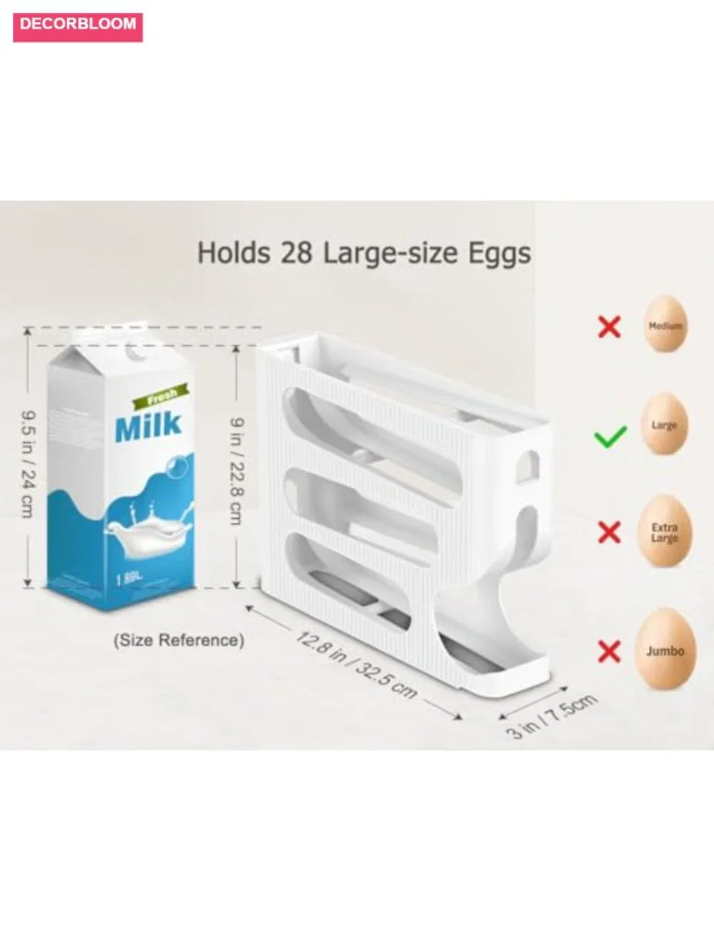 Egg Holder for Fridge, 2-Pack Auto Rolling Dispenser, Holds 56 Large Eggs,